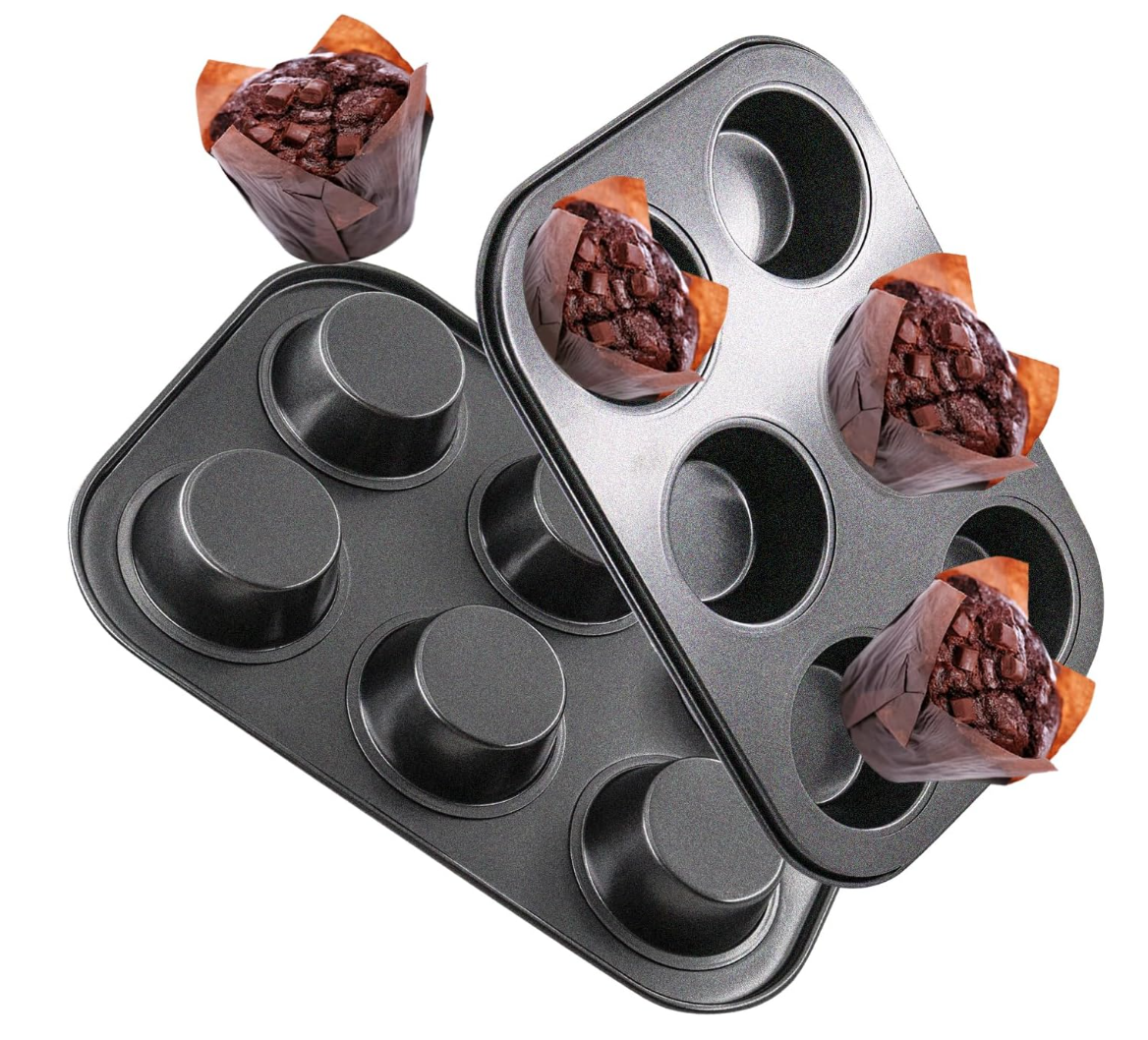 Non-Stick Muffin Pans, 6-Cup Set of 2 Baking Pans with a Spatula for Extra – Penny International