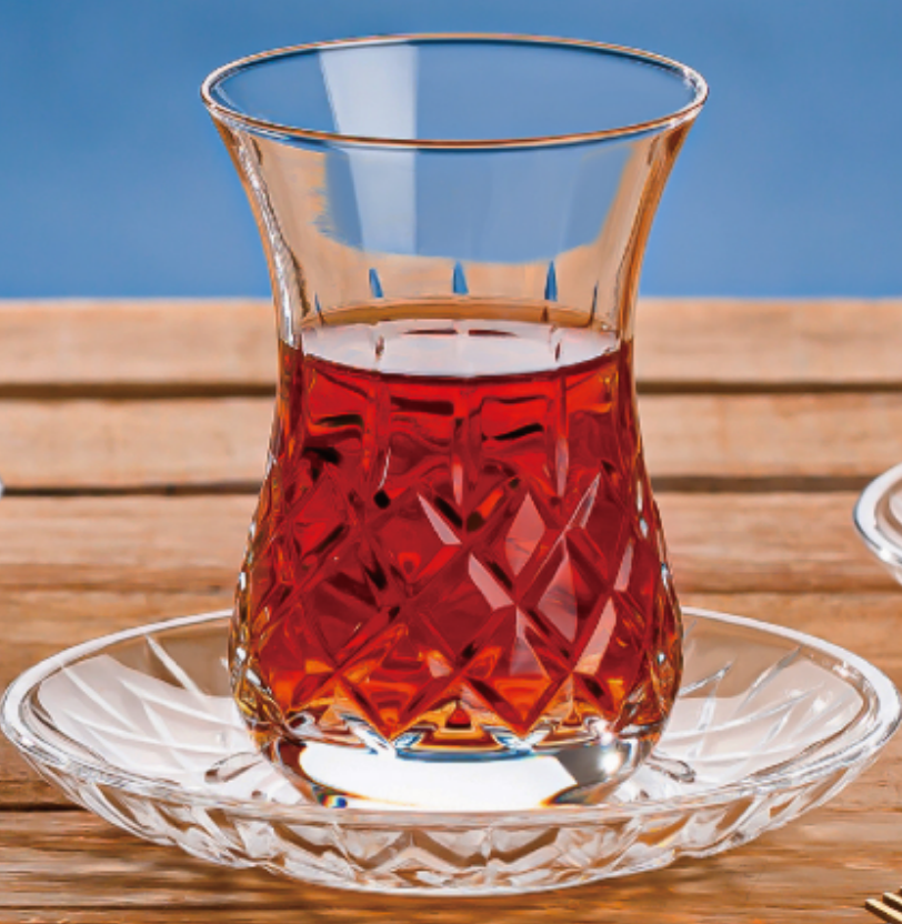 Pasabahce Crystal Turkish Tea Glasses and Saucers for Tea Party-Penny International