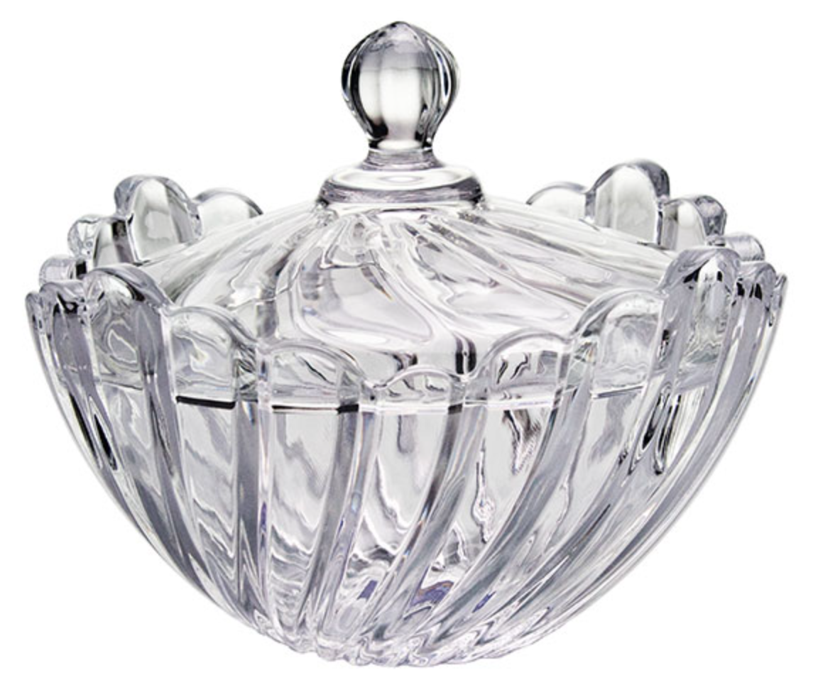 Glass Candy Dish Cookie Jars 1.1 Quart Sala Bowl Crystal Covered with Glass Lid -Penny International